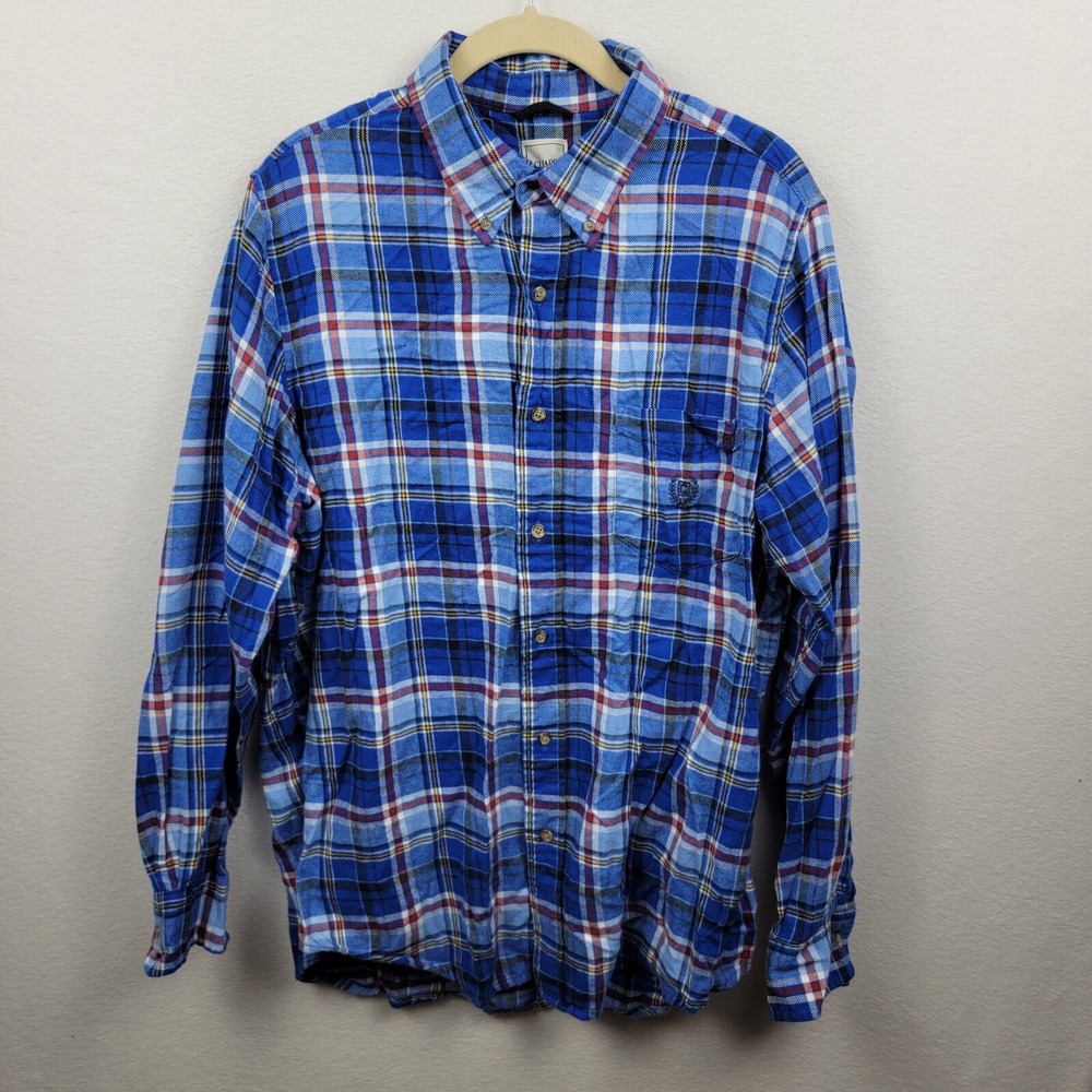Chaps Flannel Shirt Mens Large Blue Plaid Long Sleeve Button Up